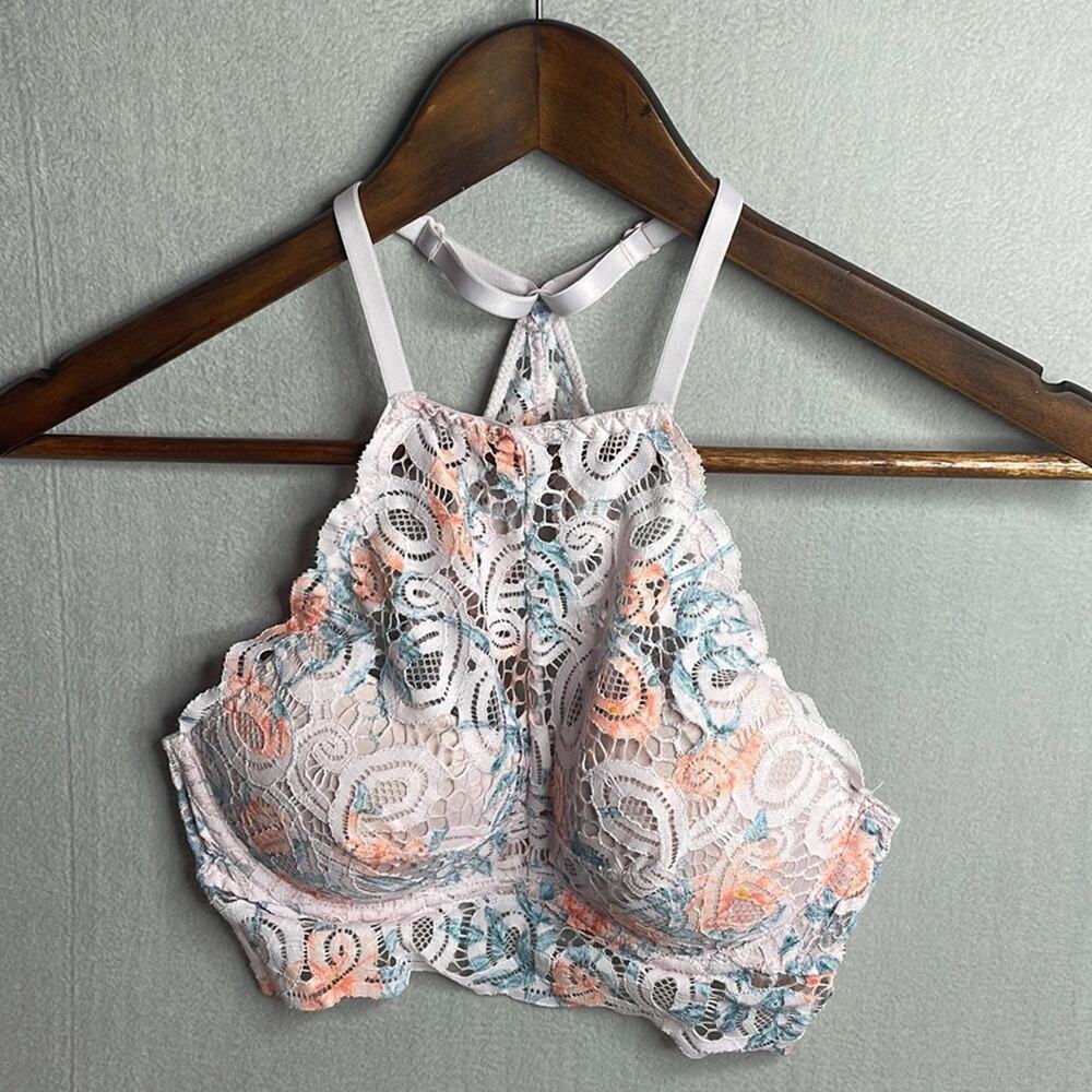 Victoria's Secret Pink underwire pushup bra pink orange blue lace small